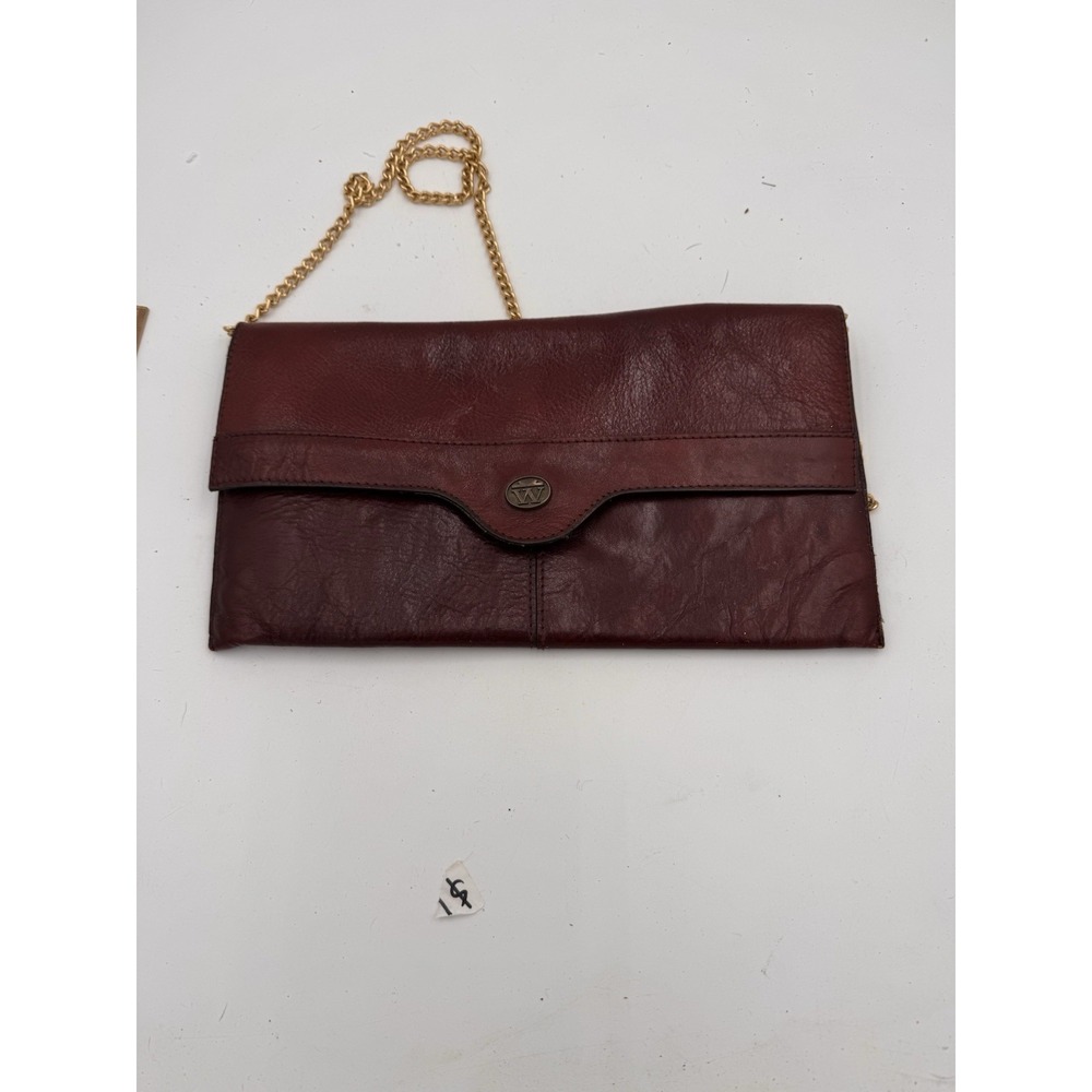 Vintage 60s Will Leather Goods Clutch Maroon Leather Gold Chain Snap Close Small
